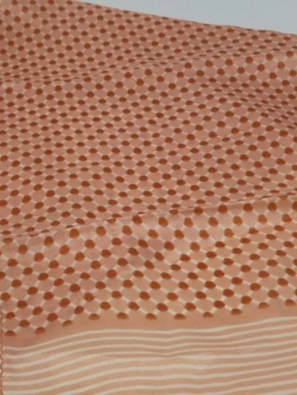 ​Vintage Glentex Scarf RN3988 100% Acetate Peach Polka Dot/Stripes Made In Japan